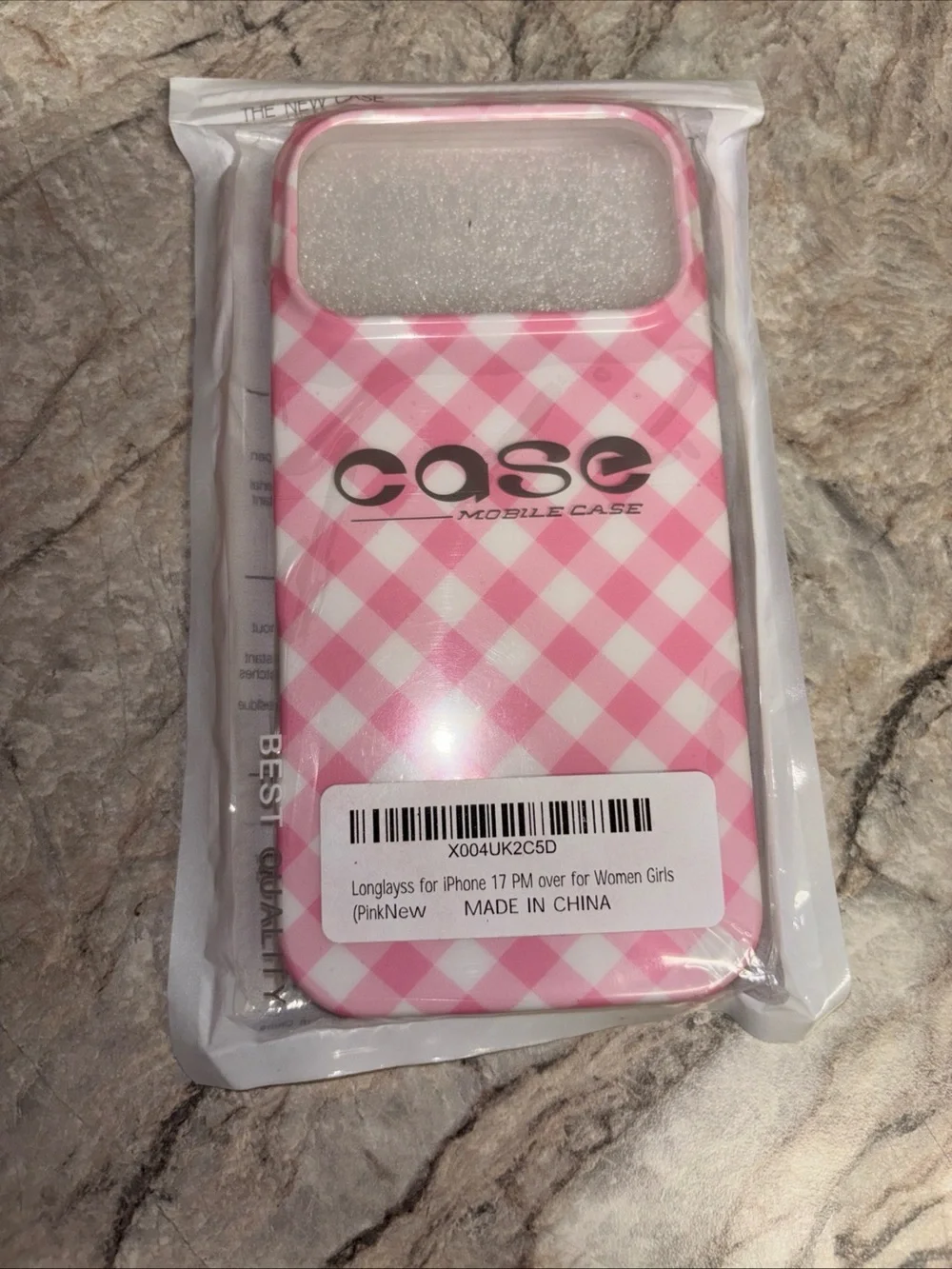 New Longlayss iPhone 17 Pro Max Case Pink White Gingham Plaid Checkerboard